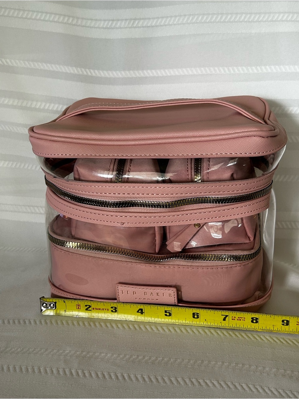 Ted Baker Cosmetic Bag Train Case Pink Clear Floral Travel Makeup Bag 4 Piece